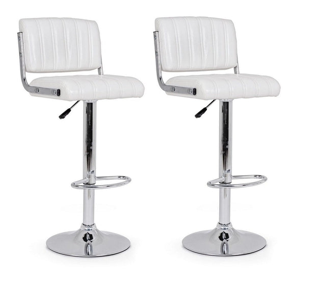 Set 2 scaune de bar tapitate cu piele ecologica si picior metalic Barclay Alb / Crom, l46xA51,5xH88,5-109,5 cm