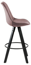 Actona Set 2 scaune de bar tapitate cu stofa si picioare din lemn de cauciuc Dima Velvet Roz Inchis / Negru, l48,5xA55xH111,5 cm