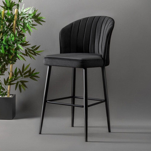 Asir Set 2 scaune de bar tapitate cu stofa si picioare metalice, Rubi Velvet Negru, l52xA42xH97 cm