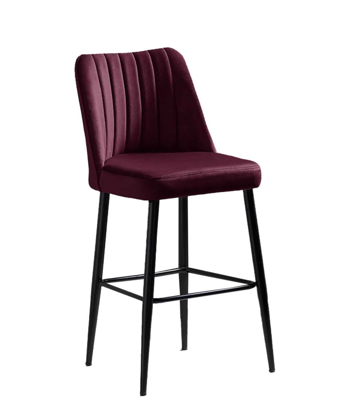 Asir Set 2 scaune de bar tapitate cu stofa si picioare metalice, Vento Velvet Burgundy / Negru, l49xA45xH99 cm