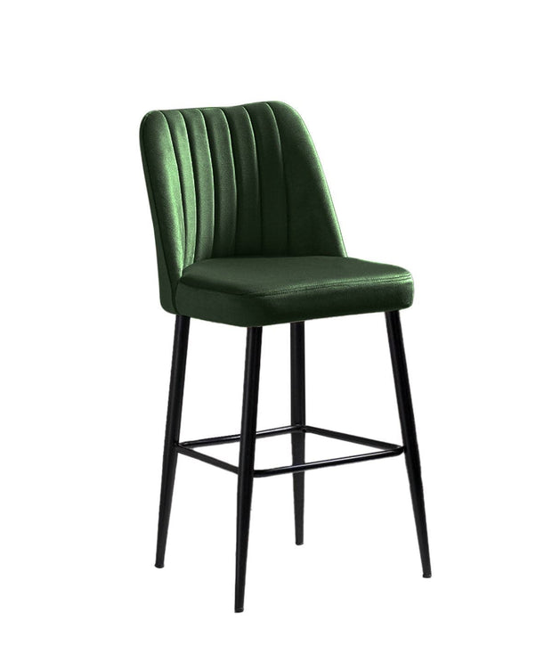 Asir Set 2 scaune de bar tapitate cu stofa si picioare metalice, Vento Velvet Verde / Negru, l49xA45xH99 cm