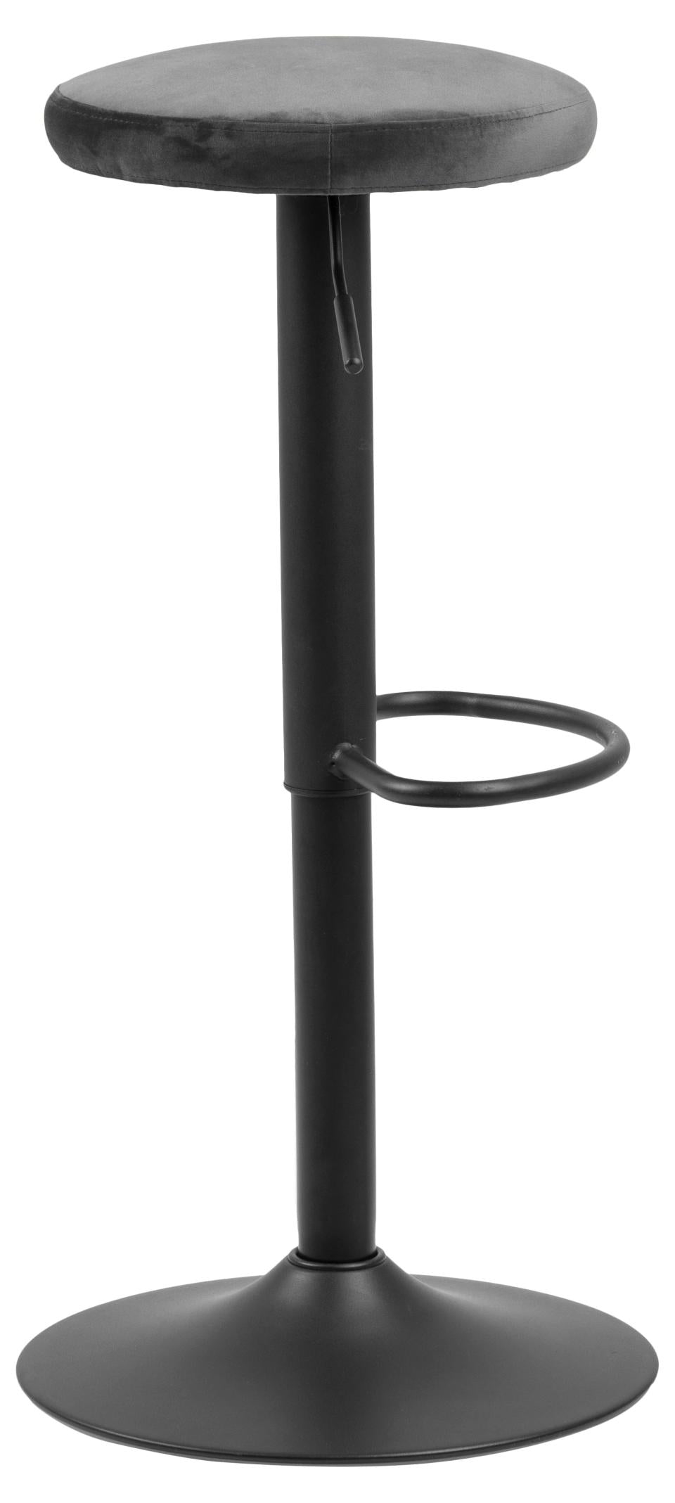 Set 2 scaune de bar tapitate cu stofa si picior metalic Finch Velvet Gri Inchis / Negru, Ø40xH80 cm (2)