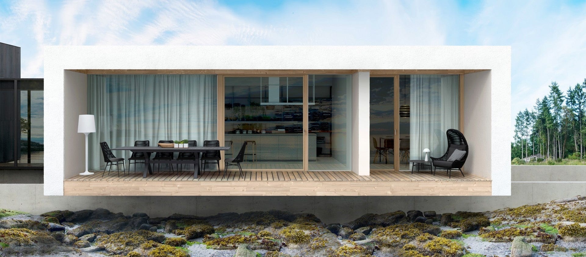 Set 2 scaune de terasa din metal, sezut tapitat cu stofa, Tablita Gri / Negru, l54xA57xH90 cm (3)