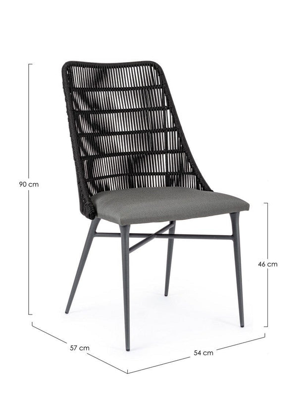 Set 2 scaune de terasa din metal, sezut tapitat cu stofa, Tablita Gri / Negru, l54xA57xH90 cm (10)
