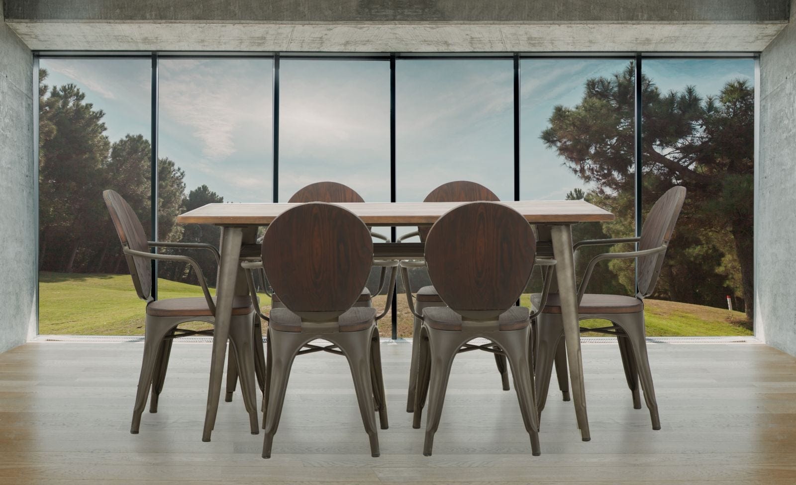 Set 2 scaune din lemn de pin si metal Harlem Nuc / Gri inchis, l54xA51xH83 cm (1)