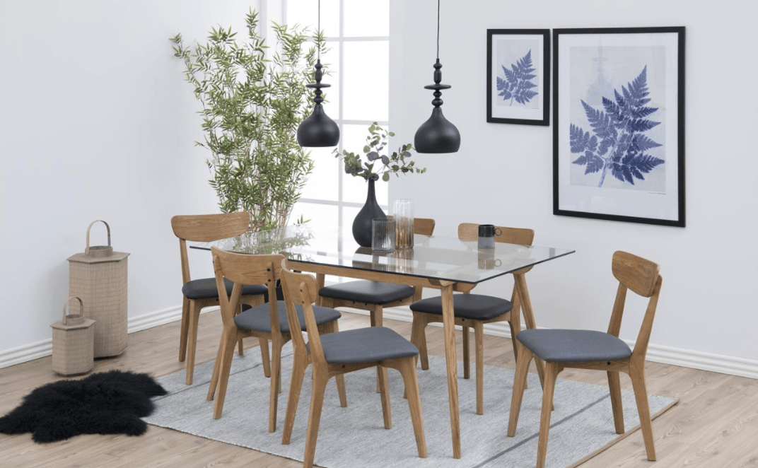 Set 2 scaune din lemn, tapitate cu stofa Taxi Gri Inchis / Stejar, l45xA49xH84 cm (7)