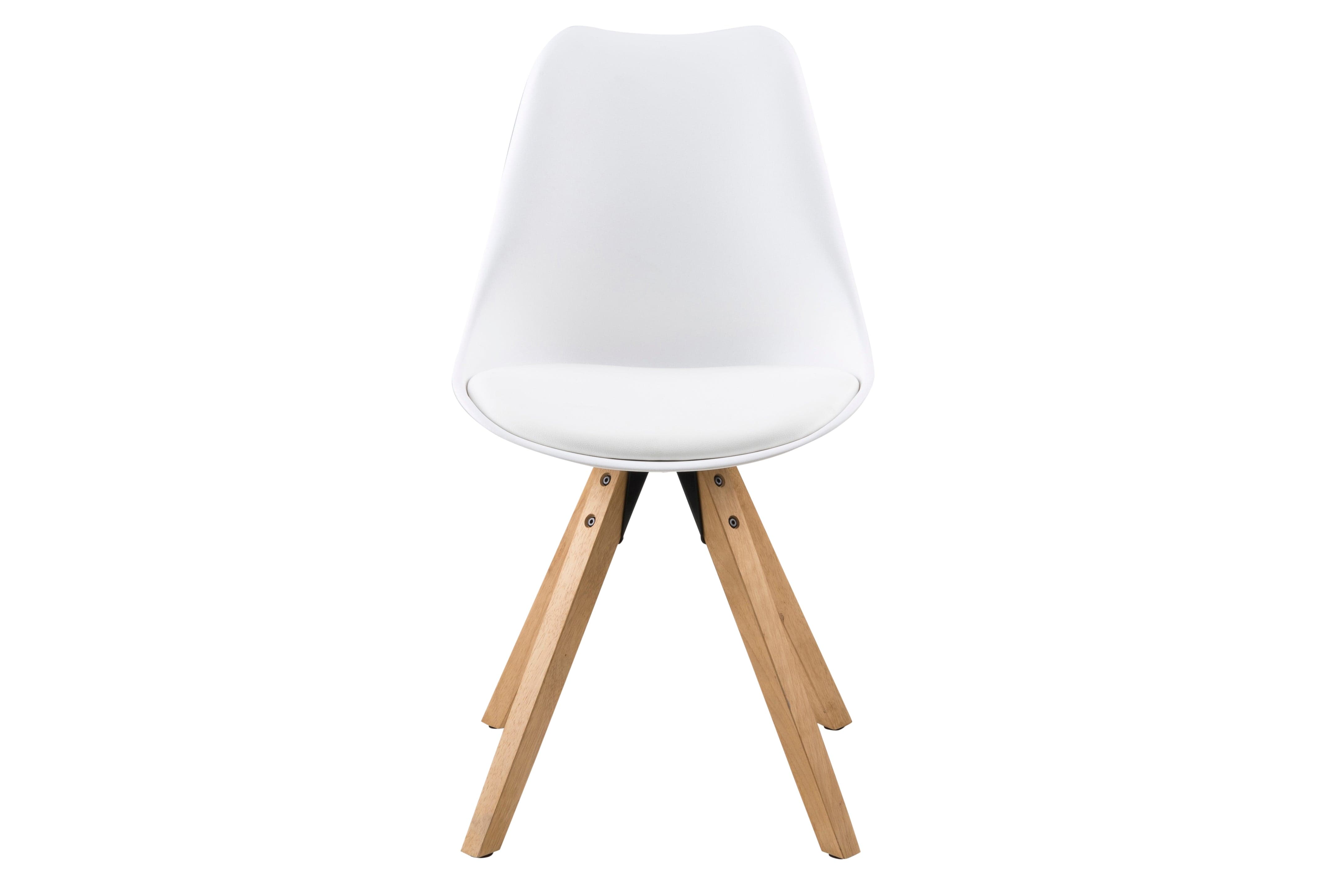 Actona Set 2 scaune din plastic, sezut tapitat cu piele ecologica si picioare din lemn de cauciuc Dima Alb / Stejar, l48,5xA55xH85 cm