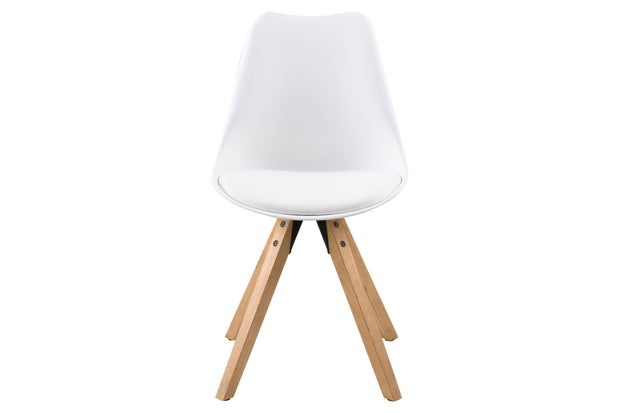 Actona Set 2 scaune din plastic, sezut tapitat cu piele ecologica si picioare din lemn de cauciuc Dima Alb / Stejar, l48,5xA55xH85 cm