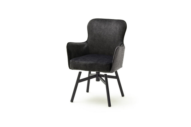 MCA Furniture Set 2 scaune rotative tapitate cu stofa si picioare metalice, Sheffield B Round, Antracit / Negru, l62xA64xH88 cm