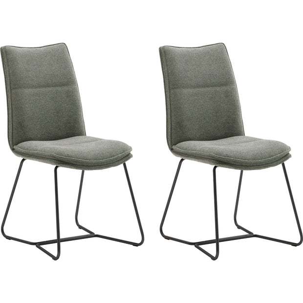 MCA Furniture Set 2 scaune tapitate cu stofa si picioare metalice, Hampton I Verde Olive / Negru, l48xA65xH94 cm
