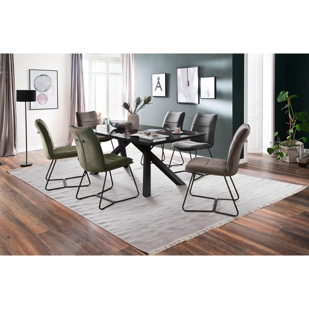 MCA Furniture Set 2 scaune tapitate cu stofa si picioare metalice, Hampton I Verde Olive / Negru, l48xA65xH94 cm
