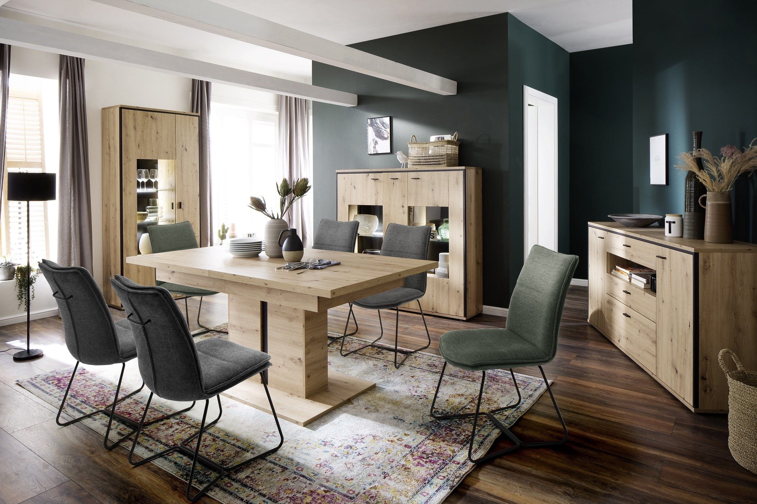 MCA Furniture Set 2 scaune tapitate cu stofa si picioare metalice, Hampton I Verde Olive / Negru, l48xA65xH94 cm