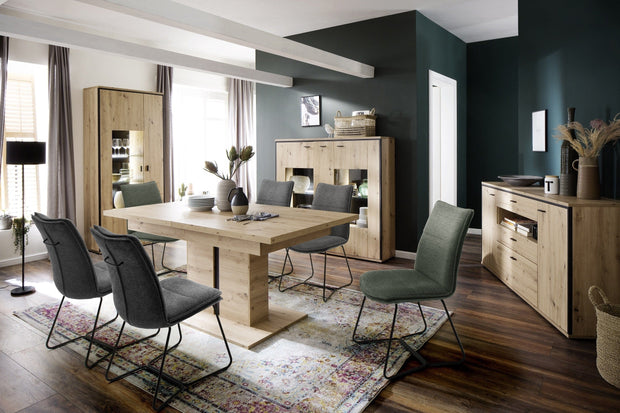 MCA Furniture Set 2 scaune tapitate cu stofa si picioare metalice, Hampton I Verde Olive / Negru, l48xA65xH94 cm
