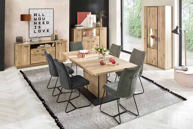 MCA Furniture Set 2 scaune tapitate cu stofa si picioare metalice, Hampton I Verde Olive / Negru, l48xA65xH94 cm