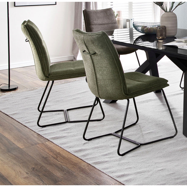 MCA Furniture Set 2 scaune tapitate cu stofa si picioare metalice, Hampton I Verde Olive / Negru, l48xA65xH94 cm