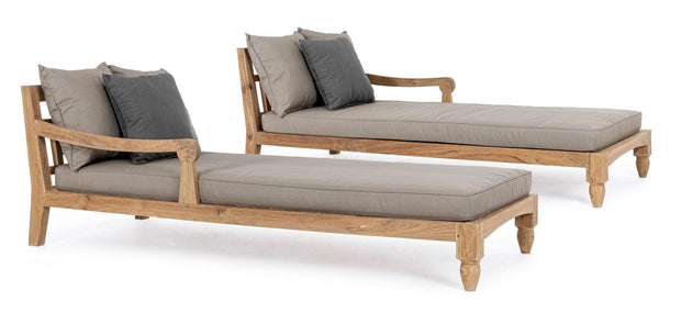 Set 2 sezlonguri pentru terasa, din lemn de tec, cu perne detasabile tapitate cu stofa, Bali Natural, l87xA206xH79 cm
