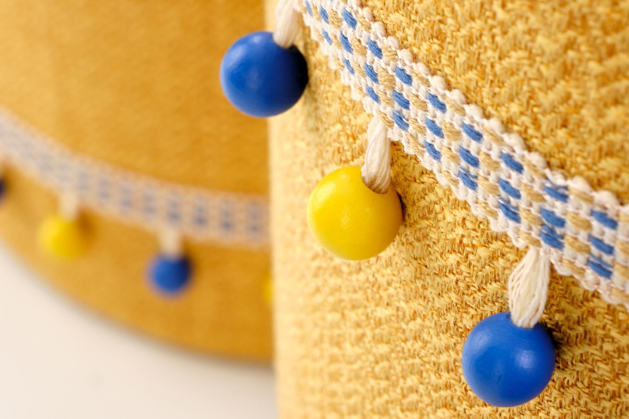 Halmar Set 2 taburete tapitate cu stofa si spatiu de depozitare, Grayton Galben, Ø38xH44 / Ø30xH37 cm