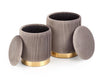 Set 2 taburete tapitate cu stofa si spatiu de depozitare Montagne Velvet Gri / Auriu, Ø36xH44 / Ø31xH38 cm (1)