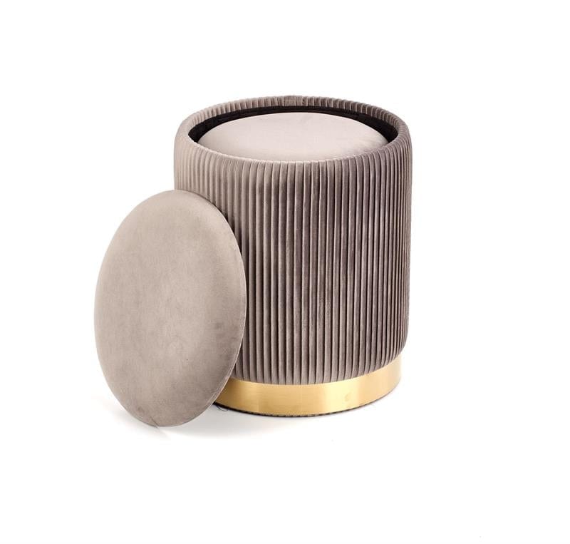 Set 2 taburete tapitate cu stofa si spatiu de depozitare Montagne Velvet Gri / Auriu, Ø36xH44 / Ø31xH38 cm (4)