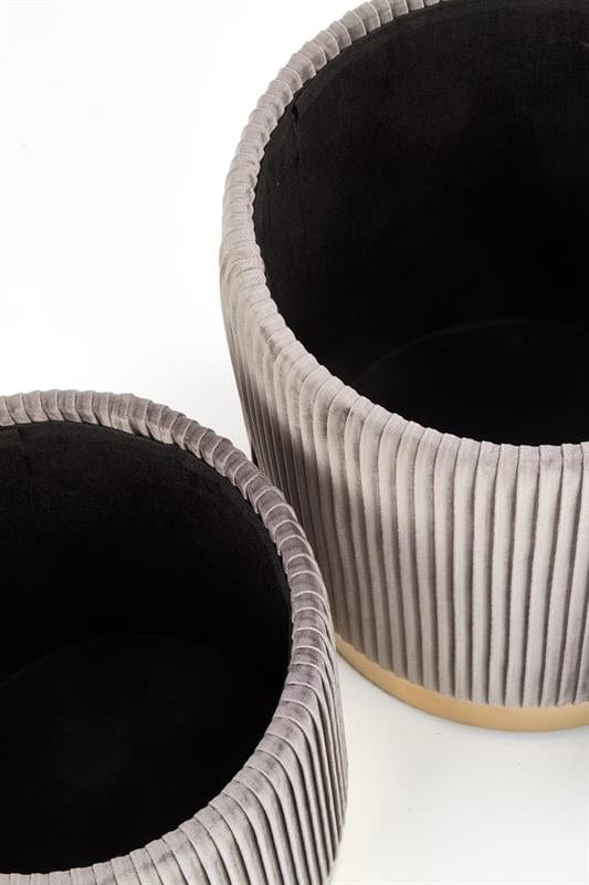 Set 2 taburete tapitate cu stofa si spatiu de depozitare Montagne Velvet Gri / Auriu, Ø36xH44 / Ø31xH38 cm (6)