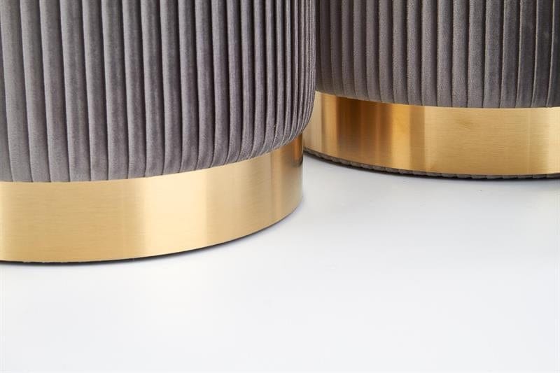 Set 2 taburete tapitate cu stofa si spatiu de depozitare Montagne Velvet Gri / Auriu, Ø36xH44 / Ø31xH38 cm (7)