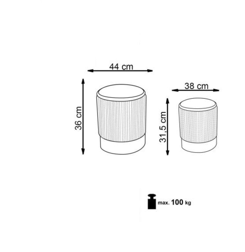 Set 2 taburete tapitate cu stofa si spatiu de depozitare Montagne Velvet Gri / Auriu, Ø36xH44 / Ø31xH38 cm (8)
