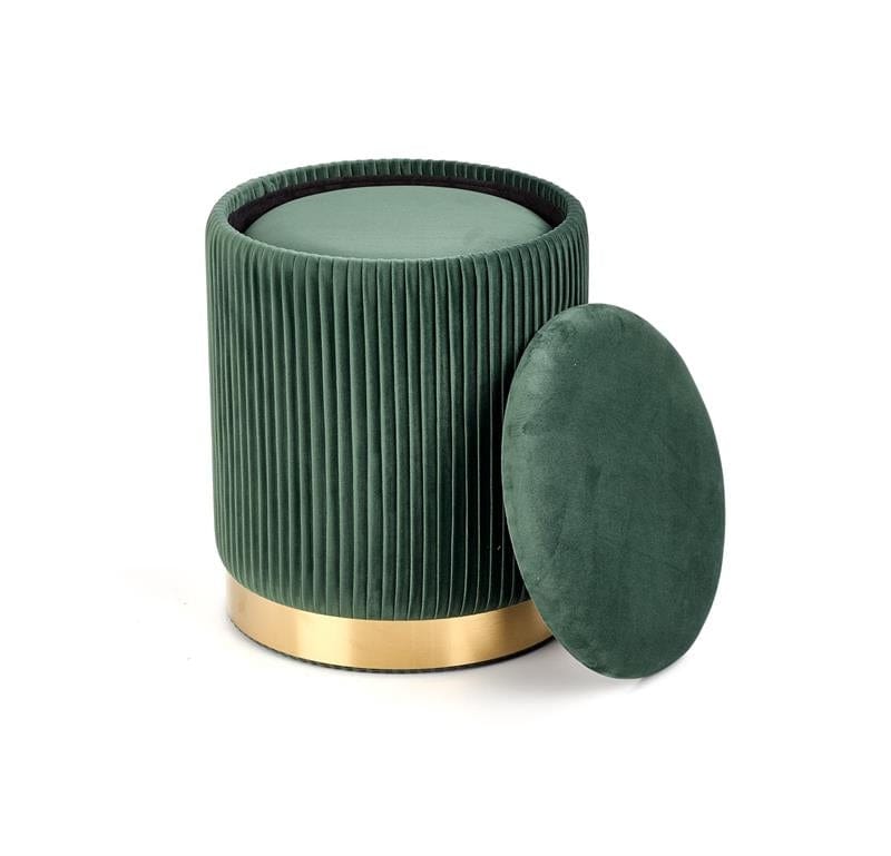 Set 2 taburete tapitate cu stofa si spatiu de depozitare Montagne Velvet Verde inchis / Auriu, Ø36xH44 / Ø31xH38 cm (4)