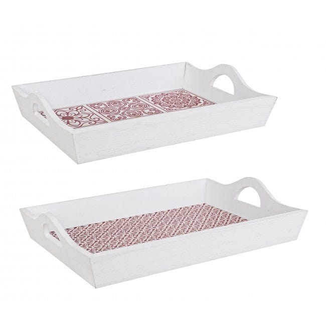 Set 2 tavi pentru servire din MDF Barcellona Alb / Multicolor, L39xl27xH8 cm / L43xl30,5xH8,5 cm
