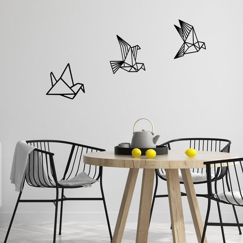 Asir Set 3 decoratiuni de perete, din lemn, Oragami Negru, l26xH32, l29xH32, l32xH30 cm