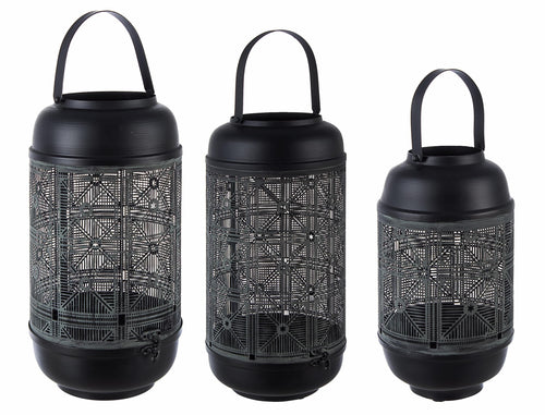 Set 3 felinare decorative din metal, Hamisi Round Negru, Ø14xH26,5 cm / Ø18xH32 cm / Ø19xH38 cm