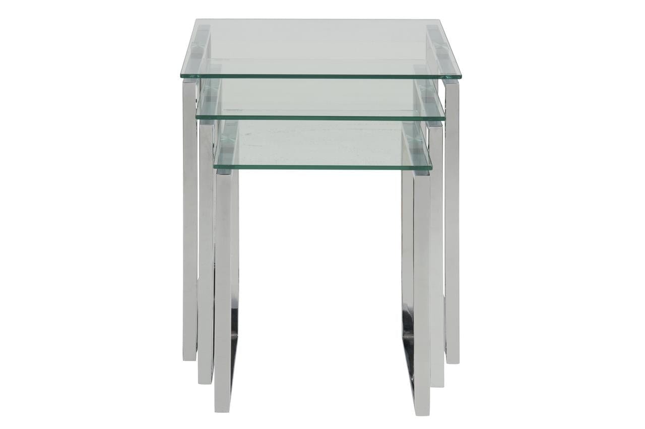 Set 3 masute de cafea din sticla si metal Katrine Transparent / Crom, L50xl50xH55 cm / L43xl43xH50 cm / L36xl36xH45 cm (2)