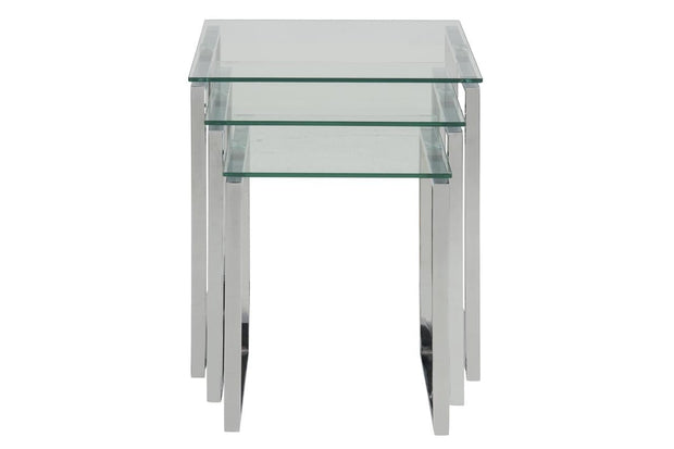 Set 3 masute de cafea din sticla si metal Katrine Transparent / Crom, L50xl50xH55 cm / L43xl43xH50 cm / L36xl36xH45 cm (2)