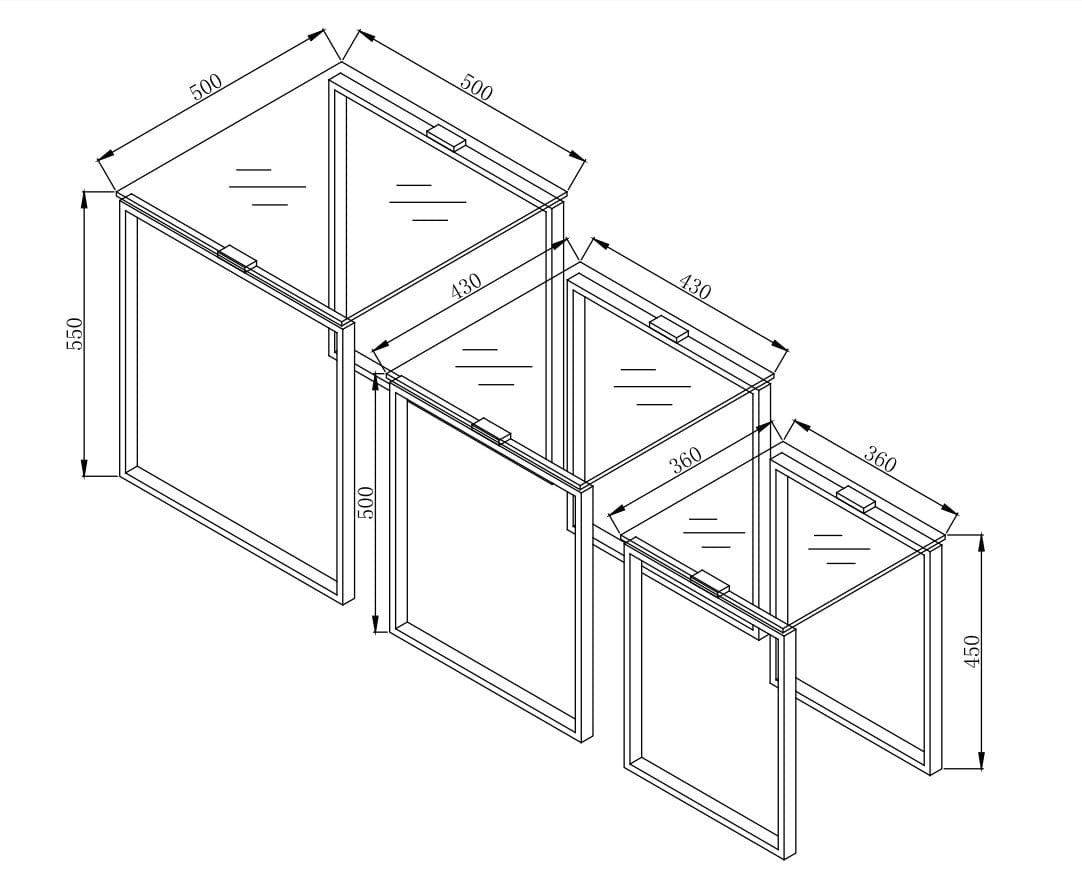 Set 3 masute de cafea din sticla si metal Katrine Transparent / Crom, L50xl50xH55 cm / L43xl43xH50 cm / L36xl36xH45 cm (6)