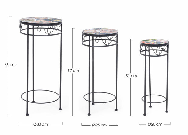 Set 3 masute suport flori din ceramica si metal, Paloma Round Multicolor / Negru, Ø30xH68 cm / Ø25xH57 cm / Ø20xH51 cm (4)