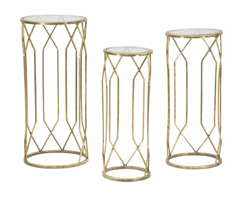 Mauro Ferretti Set 3 masute suport telefon din metal si sticla Tunisi Auriu, Ø32xH71 cm / Ø28xH65 cm / Ø23xH61 cm