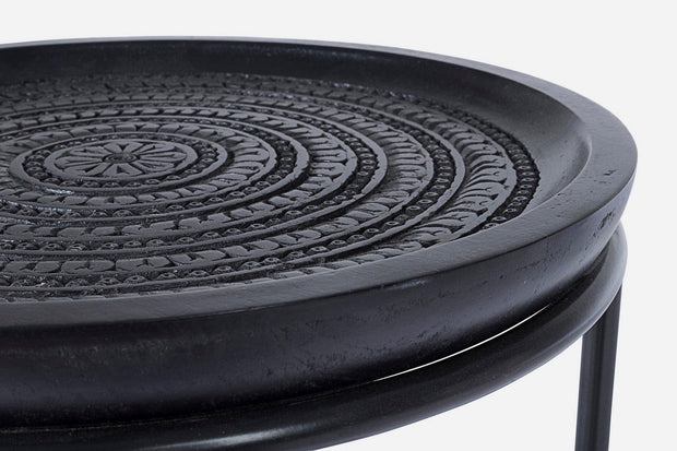 Set 3 mese de cafea din lemn de mango si metal Kirtan Round Negru, Ø45xH46 cm / Ø38xH41 cm / Ø28xH36 cm (5)