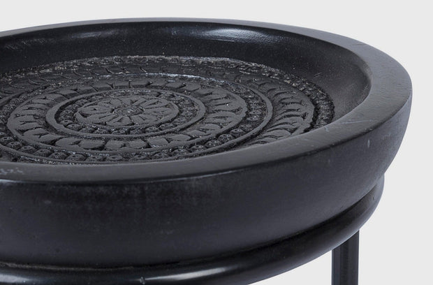Bizzotto Set 3 mese de cafea din lemn de mango si metal Kirtan Round Negru, Ø45xH46 cm / Ø38xH41 cm / Ø28xH36 cm