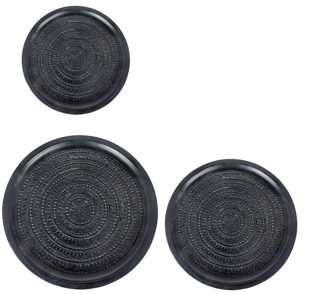 Set 3 mese de cafea din lemn de mango si metal Kirtan Round Negru, Ø45xH46 cm / Ø38xH41 cm / Ø28xH36 cm (8)
