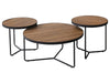 Set 3 mese de cafea din MDF, furnir si metal, Demarion II Nuc / Negru, Ø80xH40 cm / Ø50xH50 cm / Ø50xH45 cm
