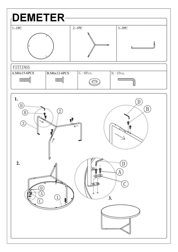 Set 3 mese de cafea din MDF, furnir si metal, Demarion II Nuc / Negru, Ø80xH40 cm / Ø50xH50 cm / Ø50xH45 cm (1)