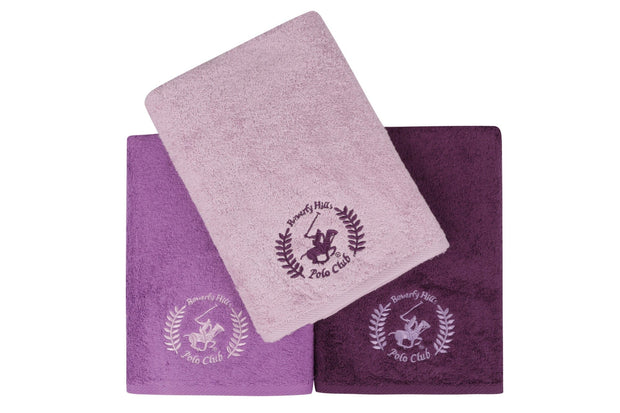 Set 3 prosoape baie din bumbac, Beverly Hills Polo Club 402 Lila / Mov / Violet, 70 x 140 cm (1)