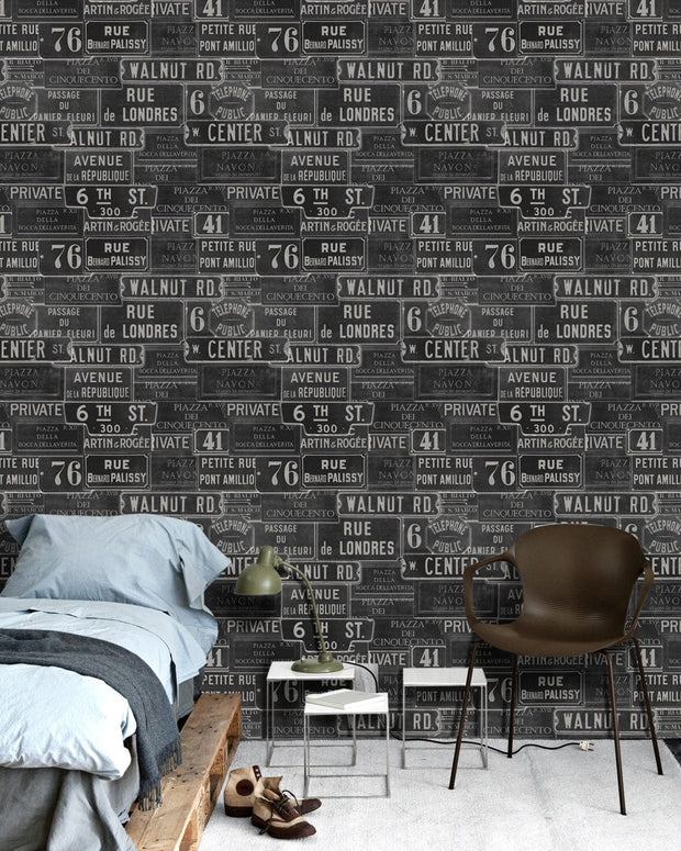 Global Art Set 3 role Tapet Imprimat Digital Vintage Signs Anthracite