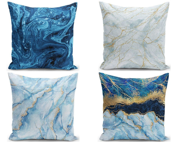 Hillkar Global Set 4 fete perna decorative din poliester si bumbac, Asli RKYK153 Multicolor, 43 x 43 cm