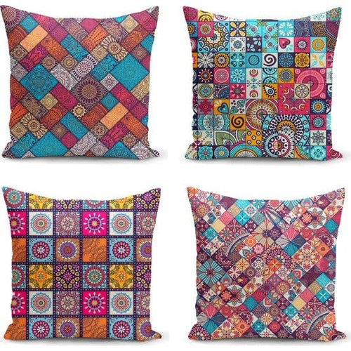 Hillkar Global Set 4 fete perna decorative din poliester si bumbac, Asli RKYK155 Multicolor, 43 x 43 cm