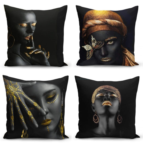 Hillkar Global Set 4 fete perna decorative din poliester si bumbac, Asli RKYK156 Multicolor, 43 x 43 cm