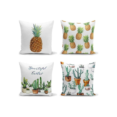 Hillkar Global Set 4 fete perna decorative din poliester si bumbac, Bade RKYK129 Multicolor, 43 x 43 cm