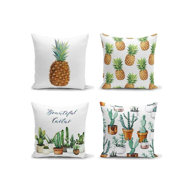 Hillkar Global Set 4 fete perna decorative din poliester si bumbac, Bade RKYK129 Multicolor, 43 x 43 cm