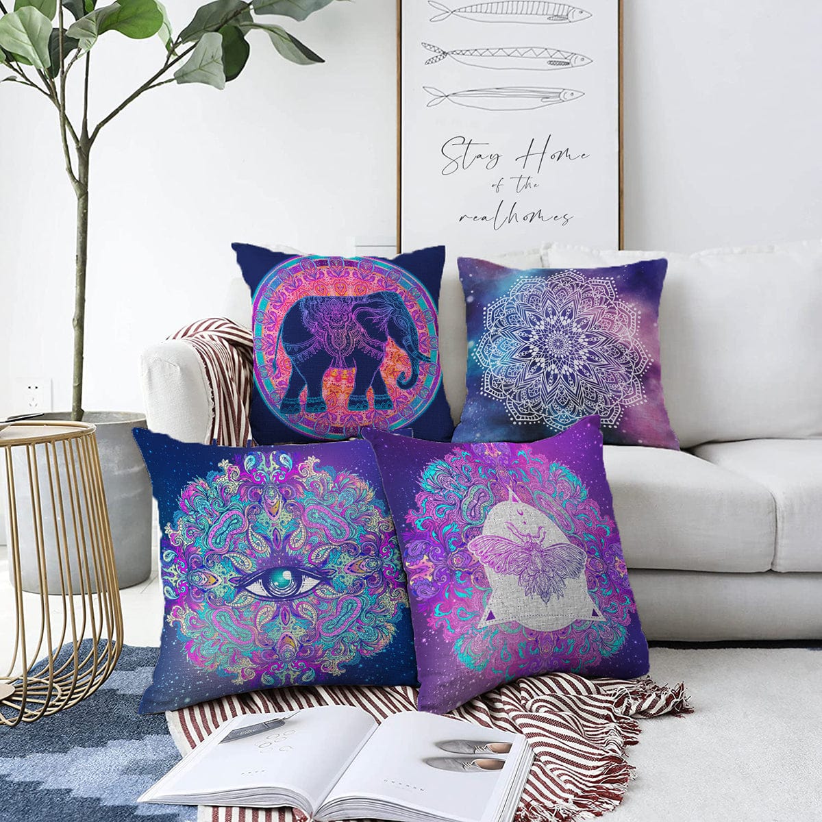 Hillkar Global Set 4 fete perna decorative din poliester si bumbac, Beren RKYK177 Multicolor, 43 x 43 cm