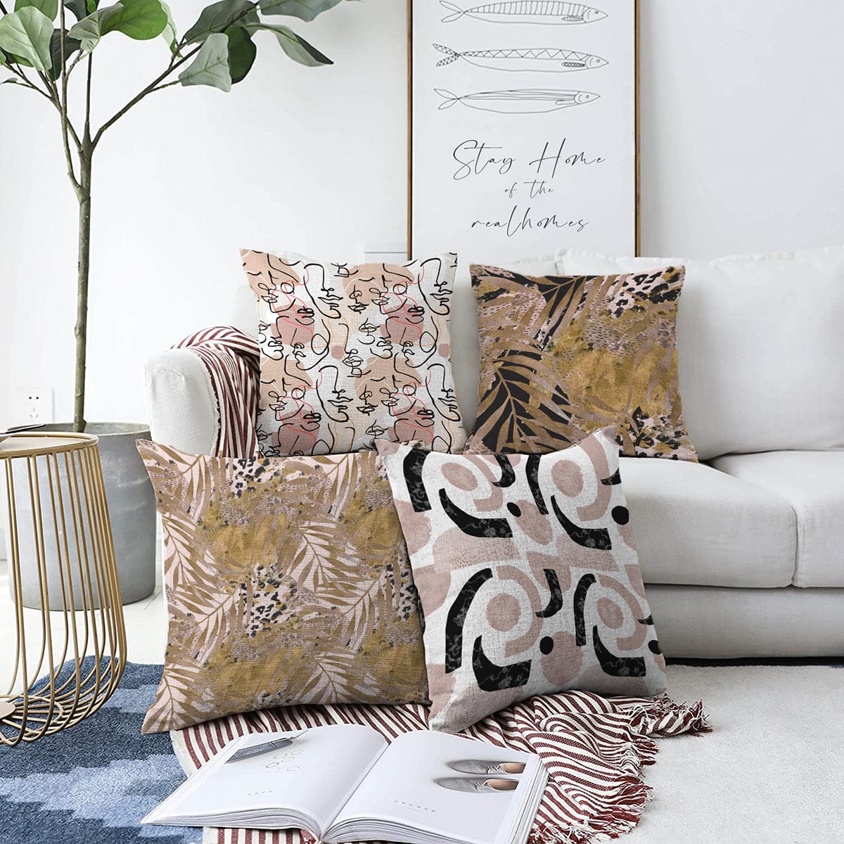 Hillkar Global Set 4 fete perna decorative din poliester si bumbac, Beren RKYK204 Multicolor, 43 x 43 cm