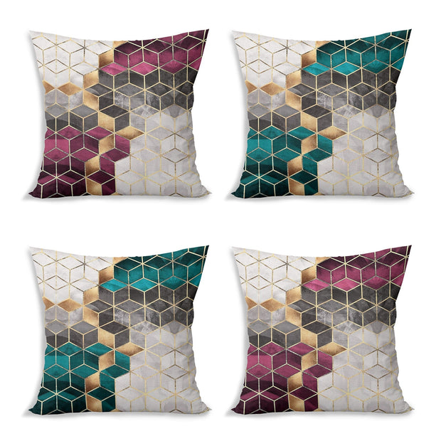 Hillkar Global Set 4 fete perna decorative din poliester si bumbac, Ceren RKYK478 Multicolor, 43 x 43 cm